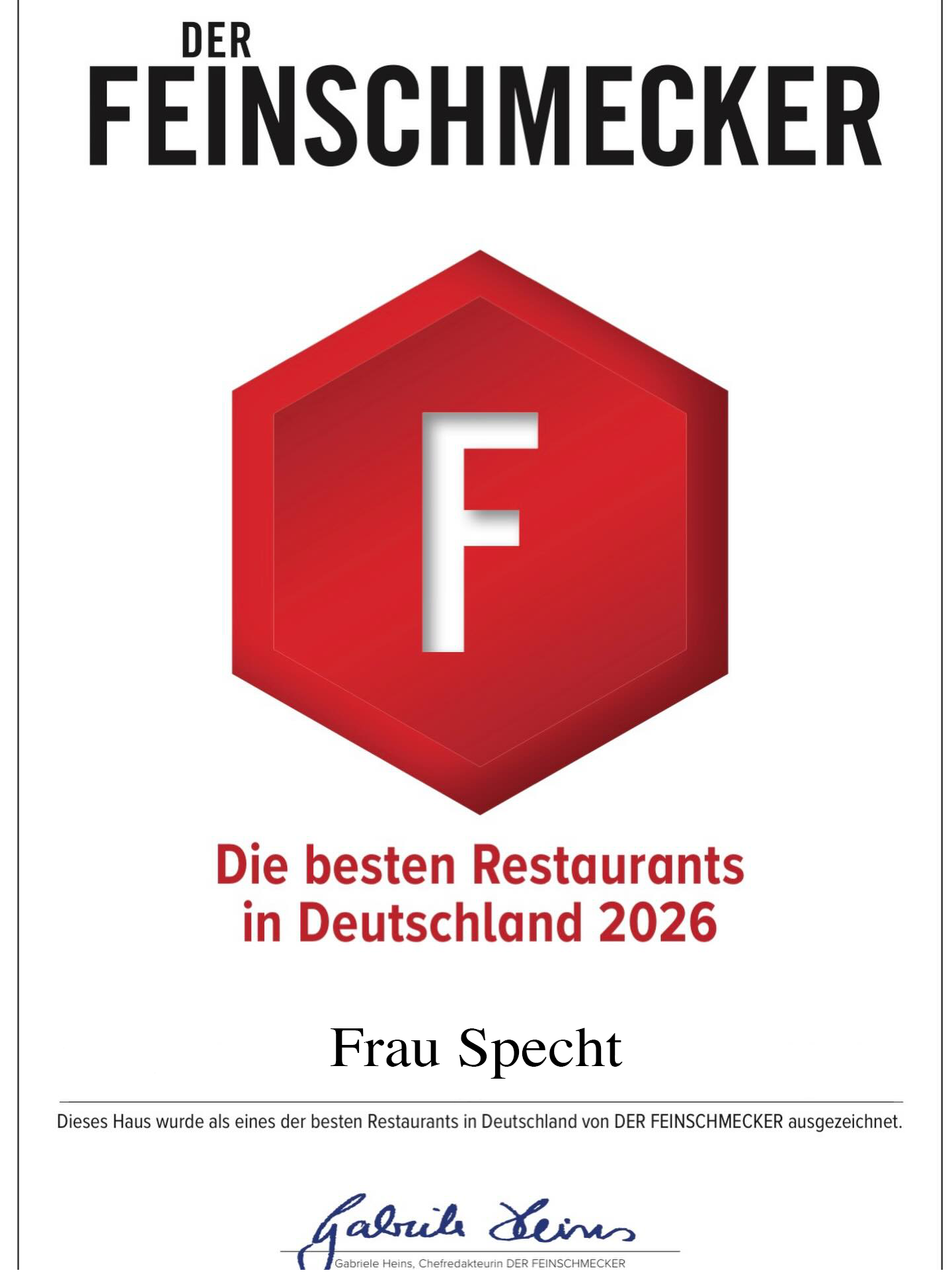 Der Feinschmecker 2025: Die besten Restaurants Deutschland – Frau Specht